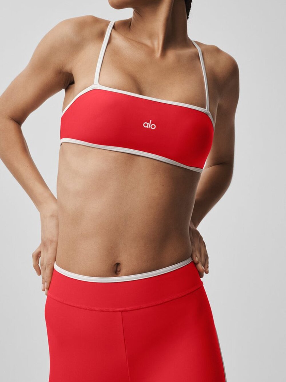 ALO Yoga Airlift Airlift Charger Bra (Size M) and Pants (Size S) Red with White